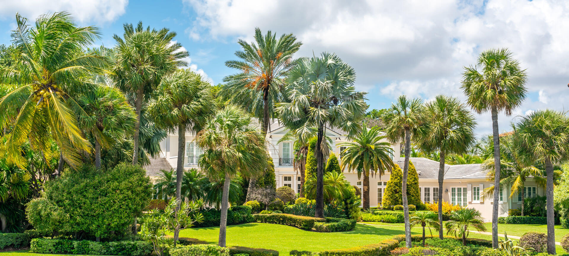 Luxurious Mansion With Palm Trees In Miami Beach, Florida, Usa